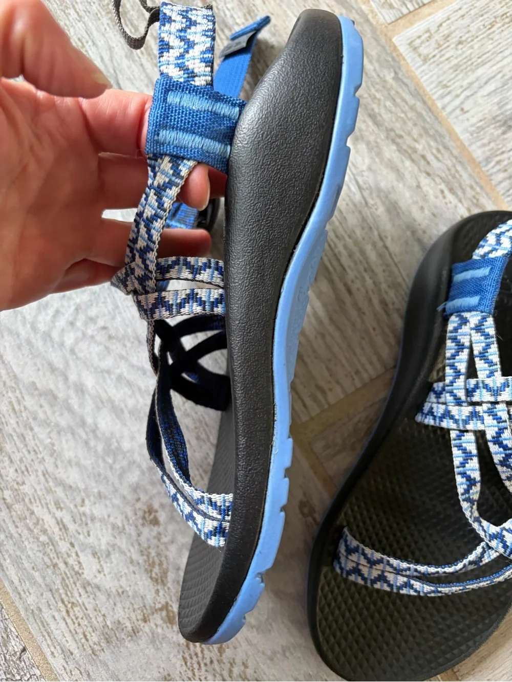 Chaco Kids Blue and White Patterned Strap Sandals